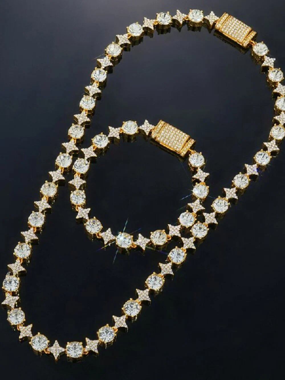 8MM ICED STAR NECKLACE @ BRACELET SET NEW!